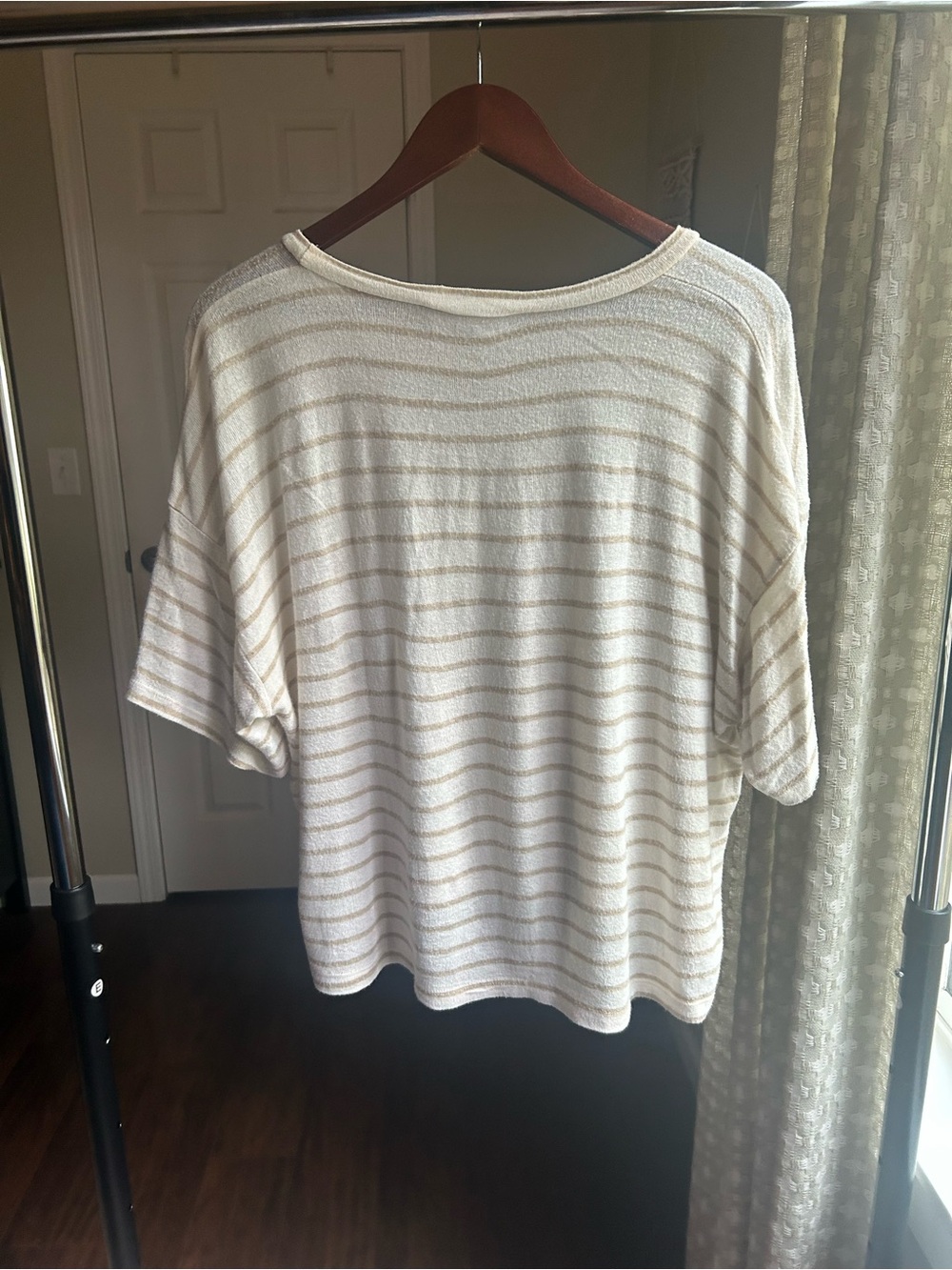 Carly Jean Los Angeles Cream & Tan Striped Short Sleeve Top